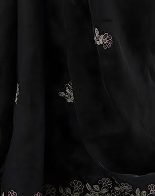 Black party wear fandy satin silk blend saree with embroidery work in 7 colors 3