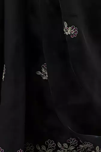 Black party wear fandy satin silk blend saree with embroidery work in 7 colors