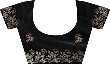 Black party wear fandy satin silk blend saree with embroidery work in 7 colors 5