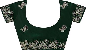 Green party wear fandy satin silk blend saree with embroidery work in 7 colors 4
