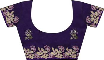 Purple party wear fandy satin silk blend saree with embroidery work in 7 colors 5