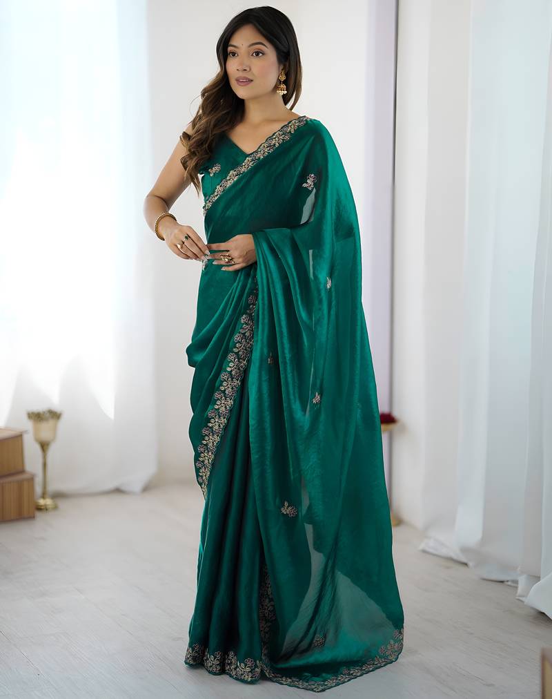 Rama party wear fandy satin silk saree with embroidery work in 7 colors