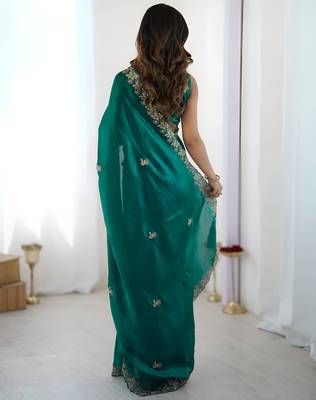 Rama party wear fandy satin silk blend saree with embroidery work in 7 colors 2