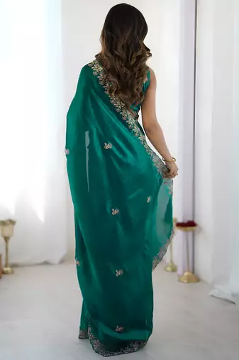 Rama party wear fandy satin silk blend saree with embroidery work in 7 colors
