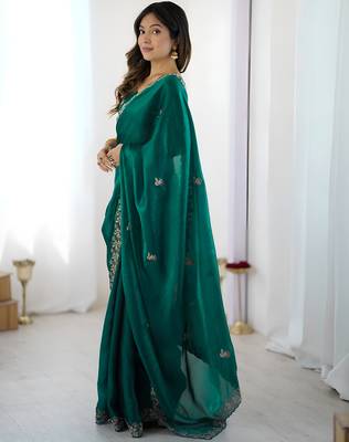 Rama party wear fandy satin silk blend saree with embroidery work in 7 colors 3