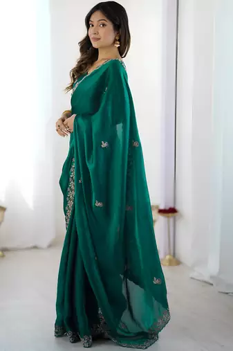 Rama party wear fandy satin silk blend saree with embroidery work in 7 colors