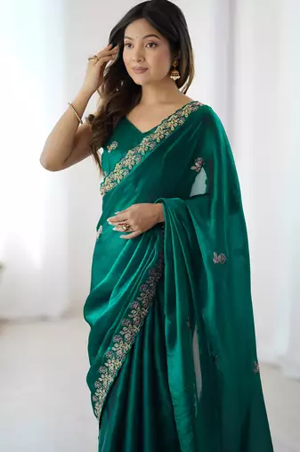 Rama party wear fandy satin silk blend saree with embroidery work in 7 colors