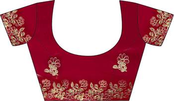 Red party wear fandy satin silk blend saree with embroidery work in 7 colors 5