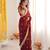 Maroon color designer fandy satin silk saree with sequins embroidery & cutwork border