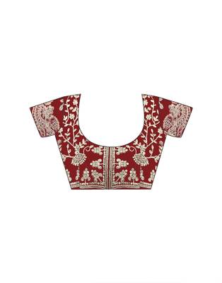 Maroon color fandy satin silk blend saree with sequins embroidery & cutwork border 4