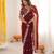 Maroon color designer fandy satin silk saree with sequins embroidery & cutwork border