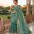 Sea green pure space silk saree with beautiful sequence embroidery work with cut work border
