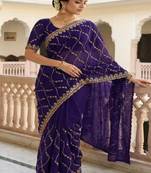 Purple pure space silk saree with beautiful sequence embroidery work with cut work border