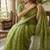 Parrot green pure space silk saree with beautiful sequence embroidery work with cut work border