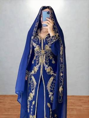 Luxurious navi blue kaftan with golden work stitched dress 1