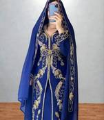 Luxurious navi blue kaftan with golden work stitched dress