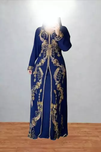 Luxurious navi blue kaftan with golden work stitched dress