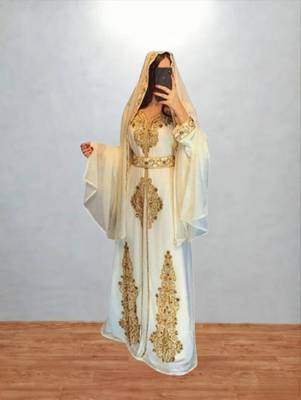 Luxurious off-white Kaftan With Gold Work Stitched Dress 1