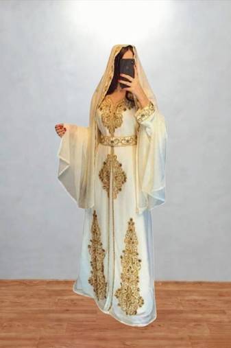 Luxurious off-white Kaftan With Gold Work Stitched Dress