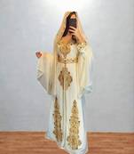 Luxurious off-white Kaftan With Gold Work Stitched Dress
