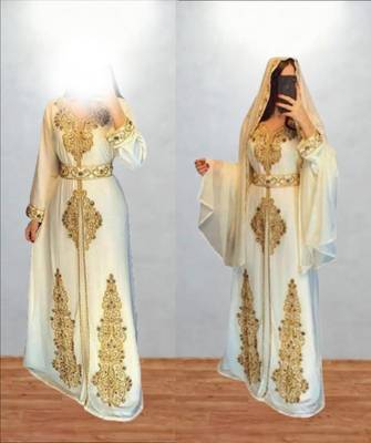 Luxurious off-white Kaftan With Gold Work Stitched Dress 3