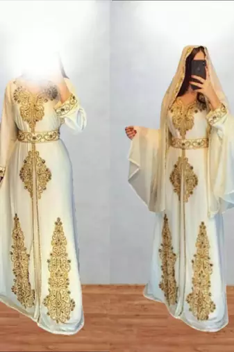 Luxurious off-white Kaftan With Gold Work Stitched Dress