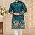 teal cotton kurta pajama with multi-thread embroidery