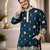 Teal color multi thread embroidery work silk kurta payjama set