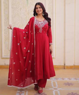 Maroon mal chanderi beads embroidery flared gown and bottom with heavy dupatta 1