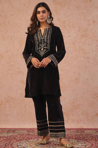 Womens embroidery coffee salwar suit set with dupatta