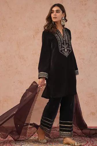 Womens embroidery coffee salwar suit set with dupatta