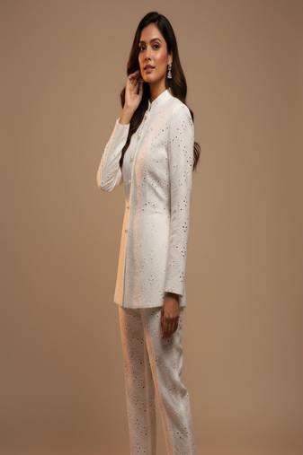 white cotton schiffli embroidered co-ord set