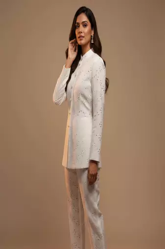 white cotton schiffli embroidered co-ord set