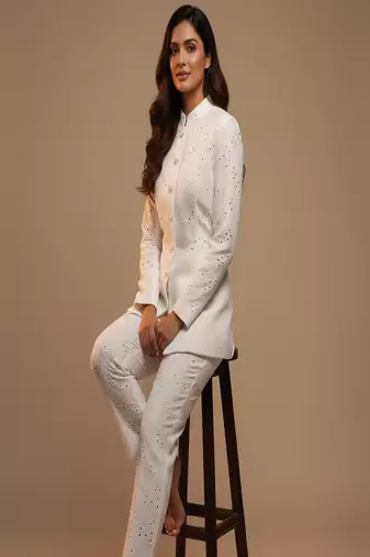 white cotton schiffli embroidered co-ord set