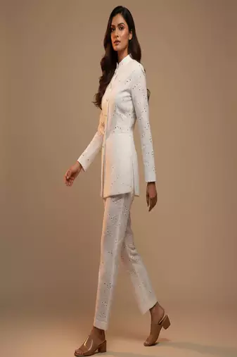 white cotton schiffli embroidered co-ord set