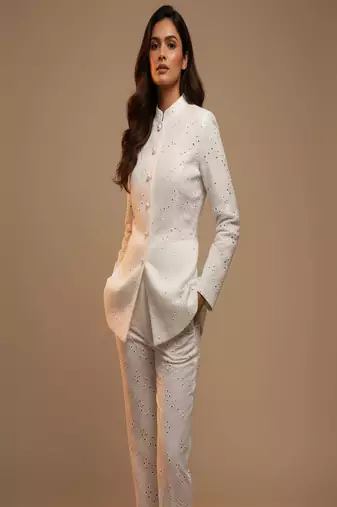 white cotton schiffli embroidered co-ord set