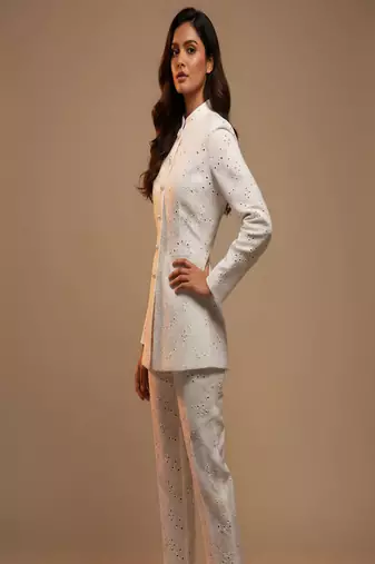 white cotton schiffli embroidered co-ord set