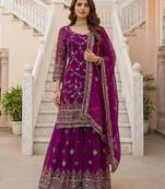 Wine Faux Georgette Multi Thread Work Wedding Wear Sharara Set