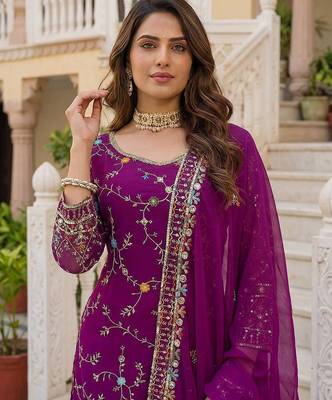 Wine Faux Georgette Multi Thread Work Wedding Wear Sharara Set 4
