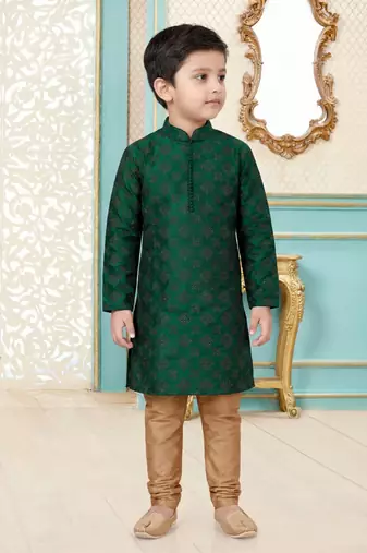 Green festive wear designer silk boys-kurta-pyjama