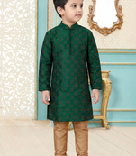 Green festive wear designer silk boys-kurta-pyjama
