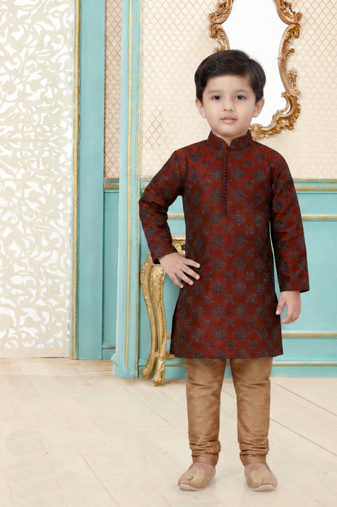 Red festive wear designer silk boys-kurta-pyjama