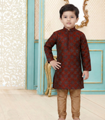 Red festive wear designer silk boys-kurta-pyjama