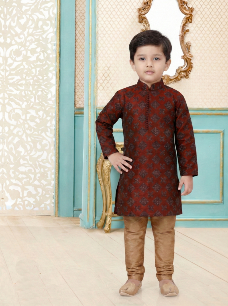 Red festive wear designer silk boys-kurta-pyjama
