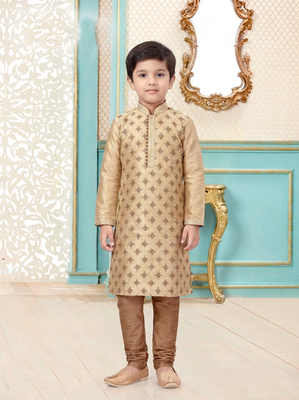 Beige festive wear designer silk blend boys-kurta-pyjama 1