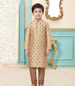 Beige festive wear designer silk boys-kurta-pyjama