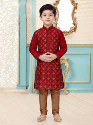 Maroon festive wear designer silk blend boys-kurta-pyjama 1