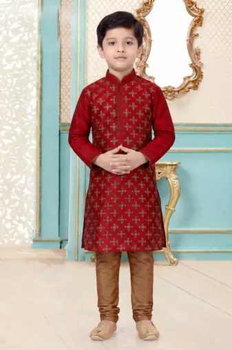 Maroon festive wear designer silk boys-kurta-pyjama