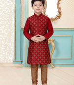 Maroon festive wear designer silk boys-kurta-pyjama