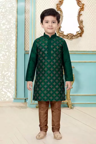 Green festive wear designer silk boys-kurta-pyjama